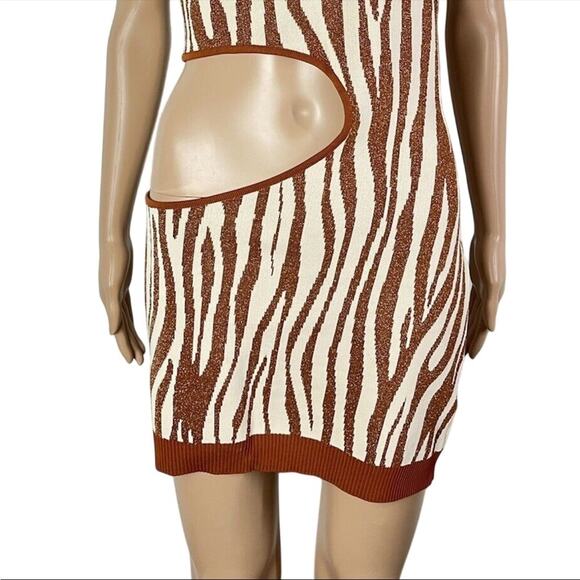 Retrofete Dimi Metallic Zebra Print Mini Cut Out Sexy Bodycon Dress - Picture 7 of 13